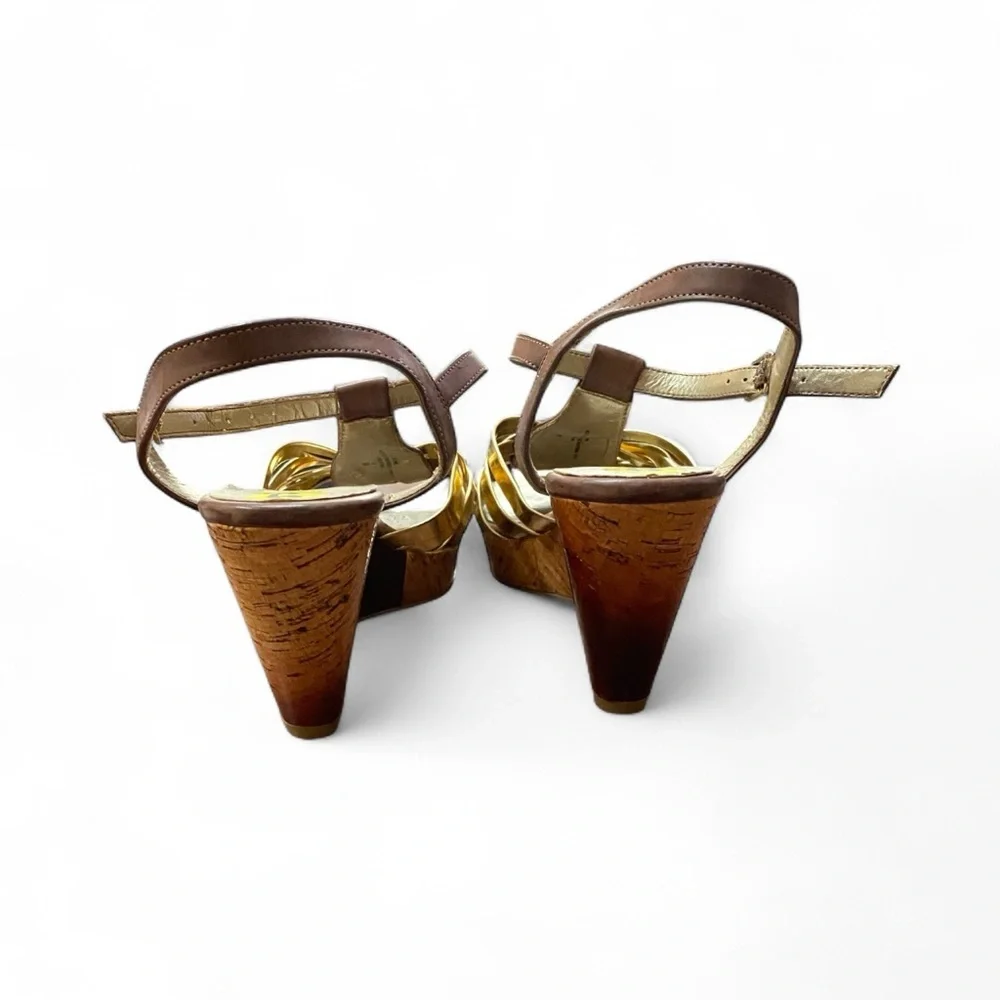 Bandolino Gold and Brown Wedge Sandals Size 9